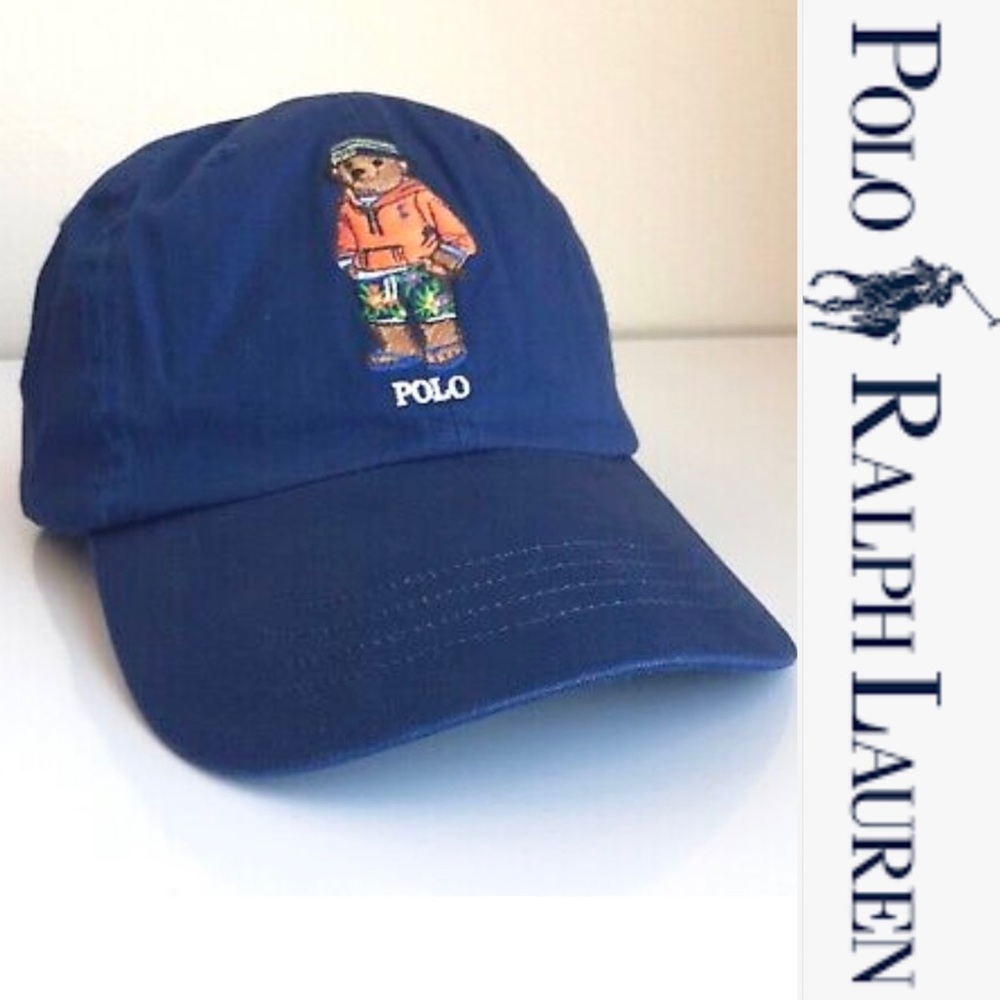 Polo Ralph Lauren Polo Bear Chino Baseball Cap Hat Navy Hawaiian Beach*N…